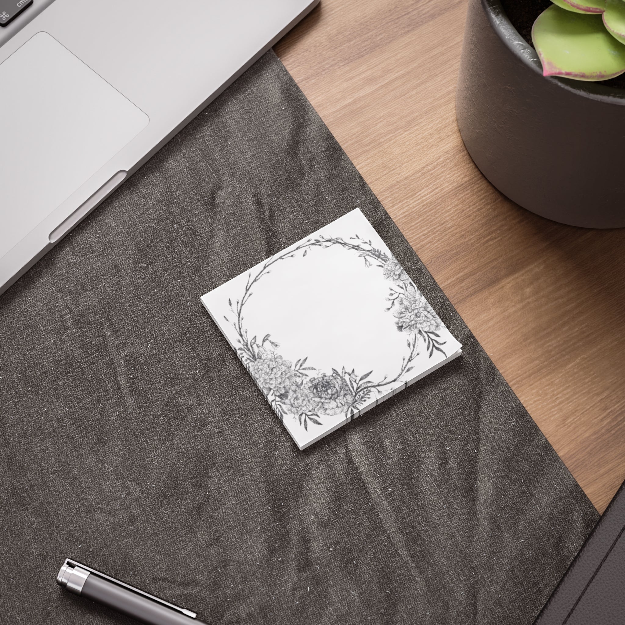 Floral Wreath Post-it Note Pads — Black & White Botanical Memo Pads
