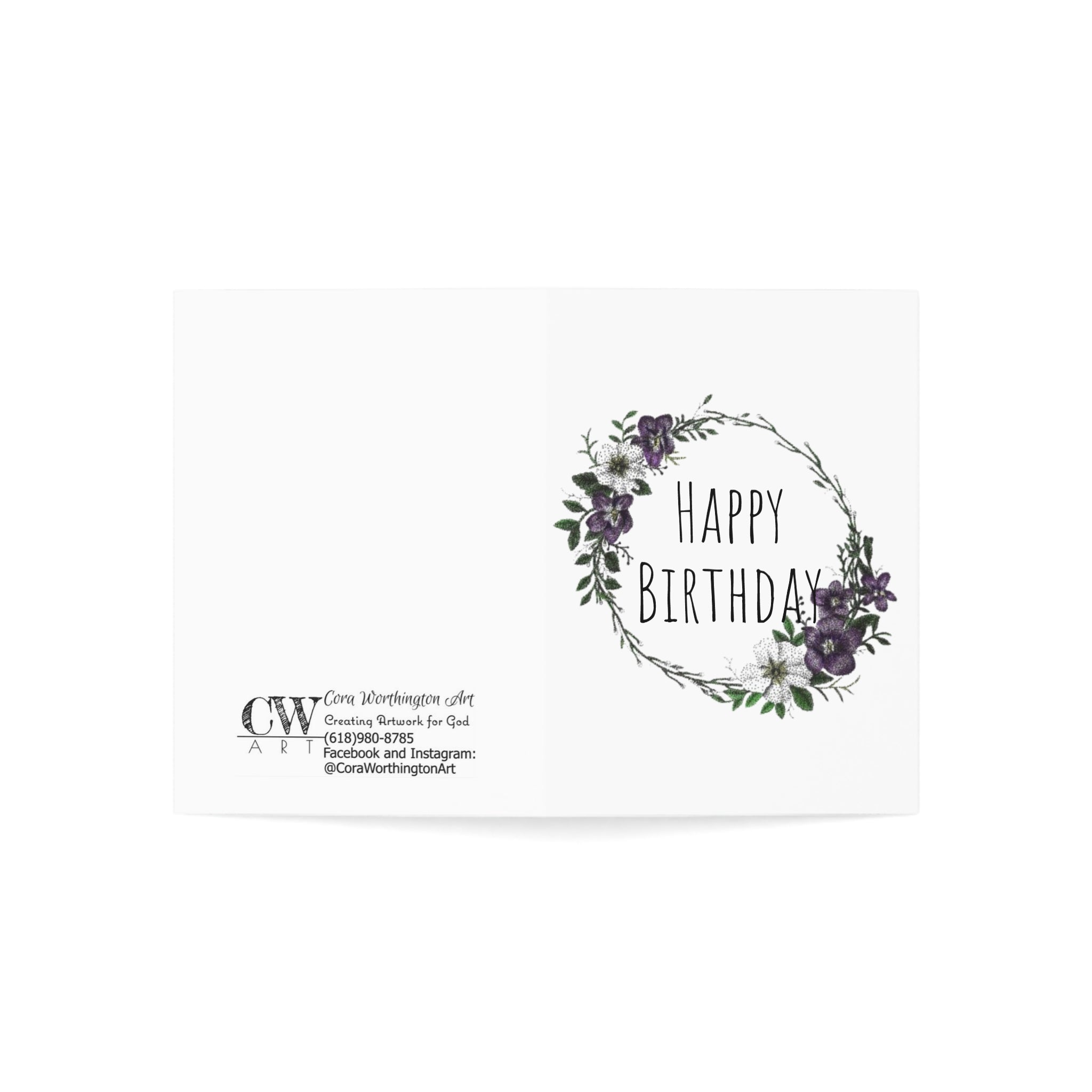 February Birthday Card — Violets and Primroses (1/10/30/50 pcs)