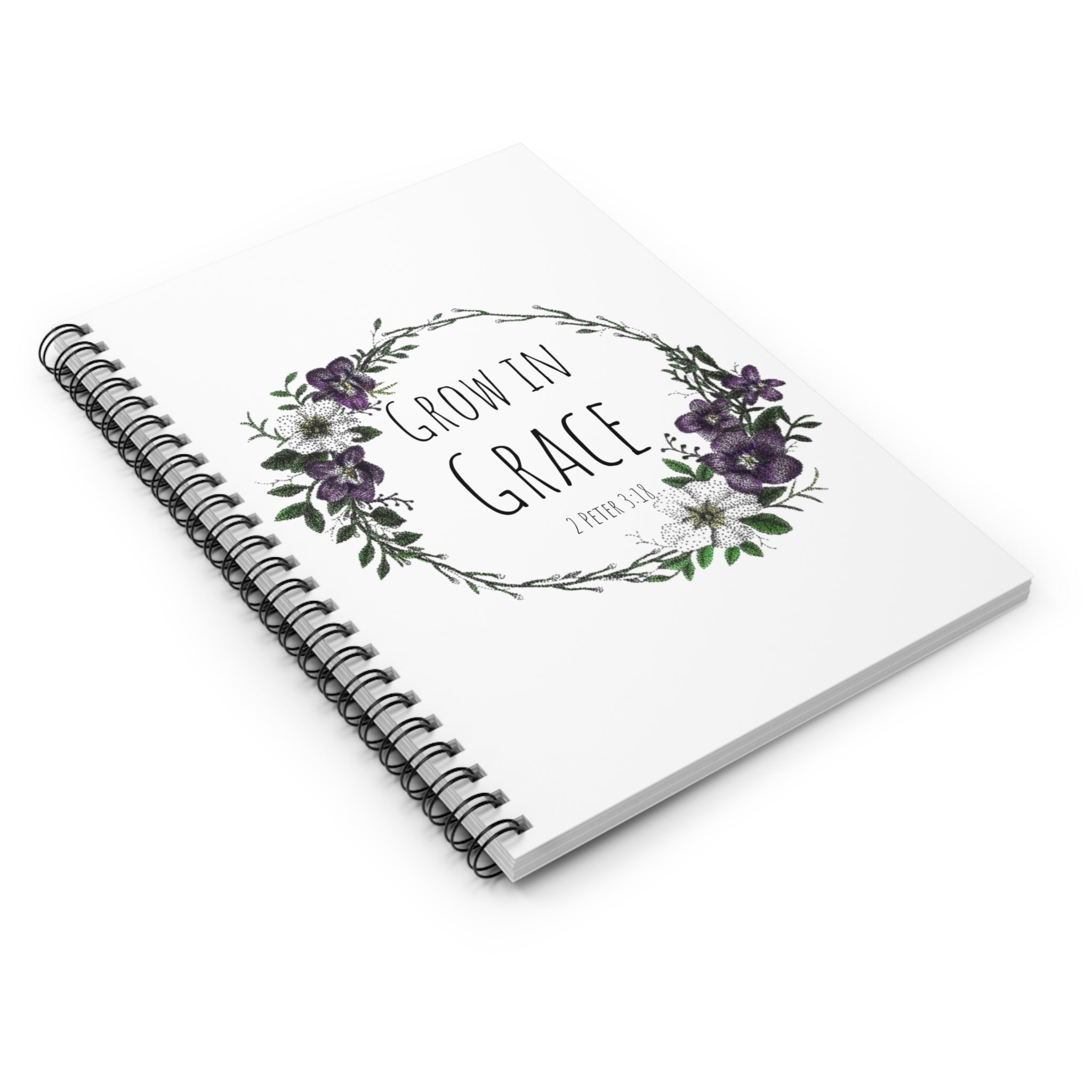Grow in Grace Spiral Notebook — Floral Christian Journal (2 Peter 3:18)
