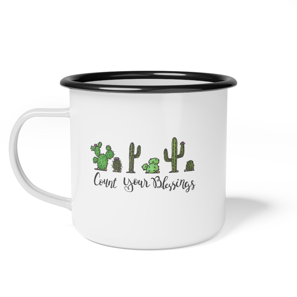 Count Your Blessings Cactus Enamel Cup | Desert Succulent Camper Mug