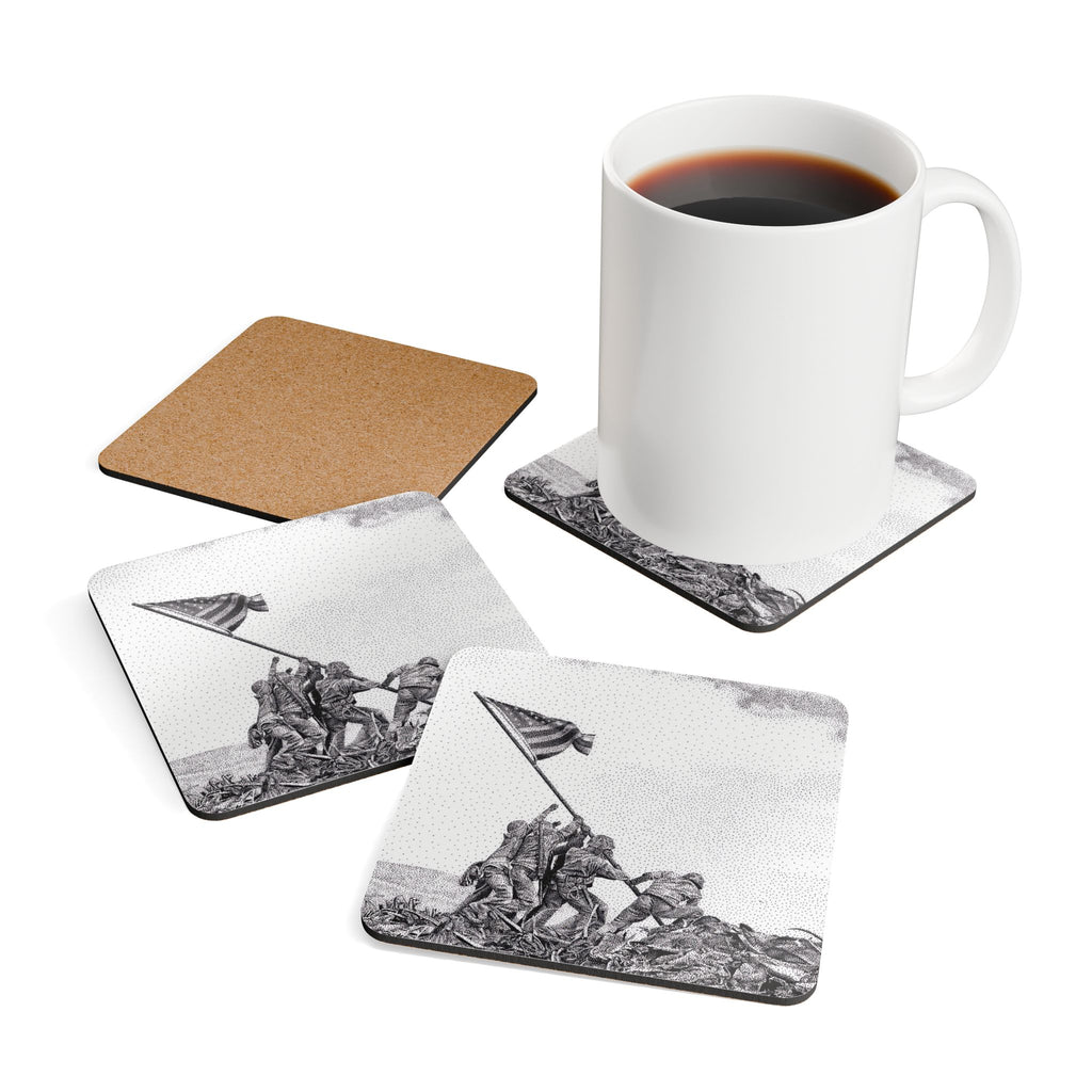 Iwo Jima Flag Raising Cork Coaster Set