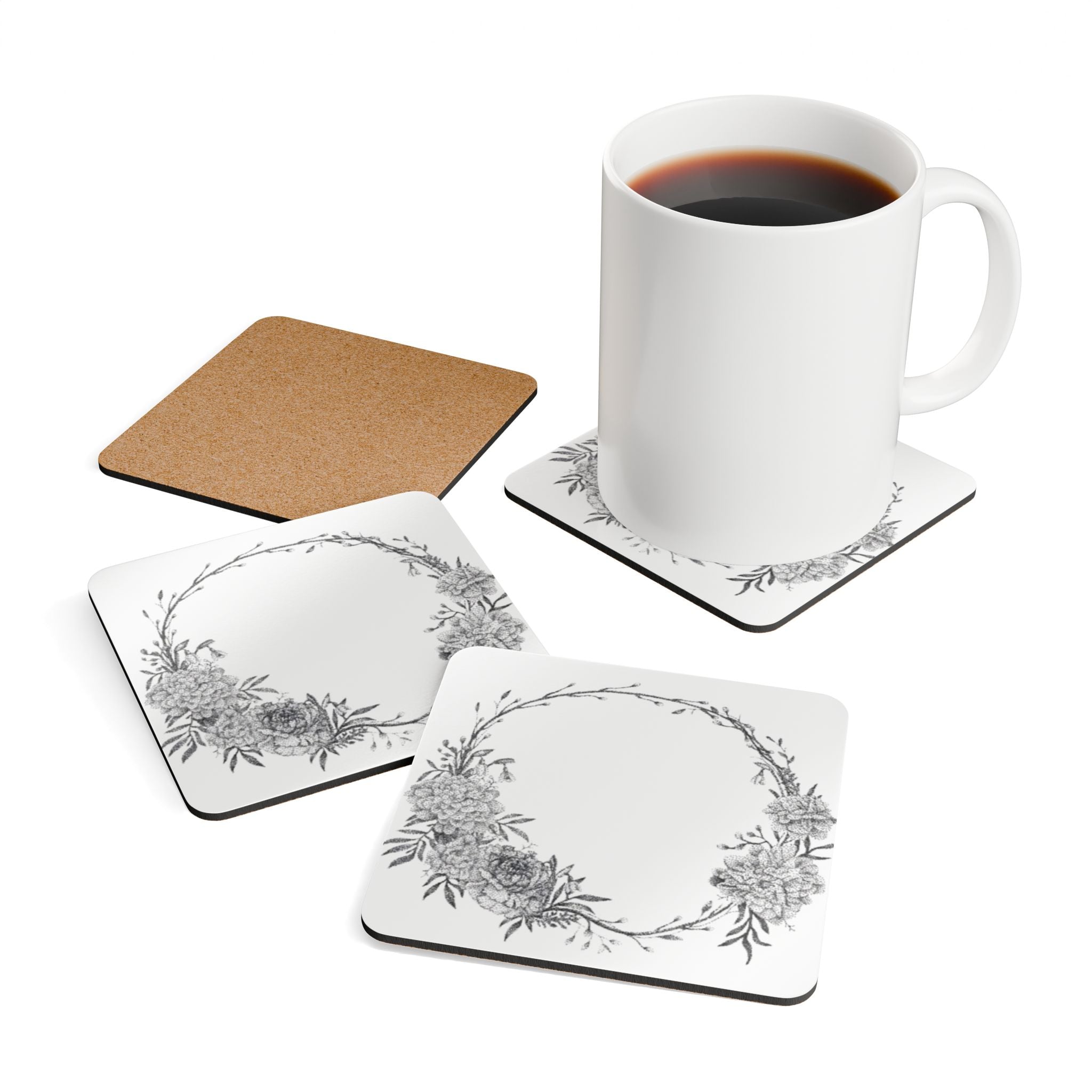 Carnation Wreath Cork Coaster Set | January Birth Flower