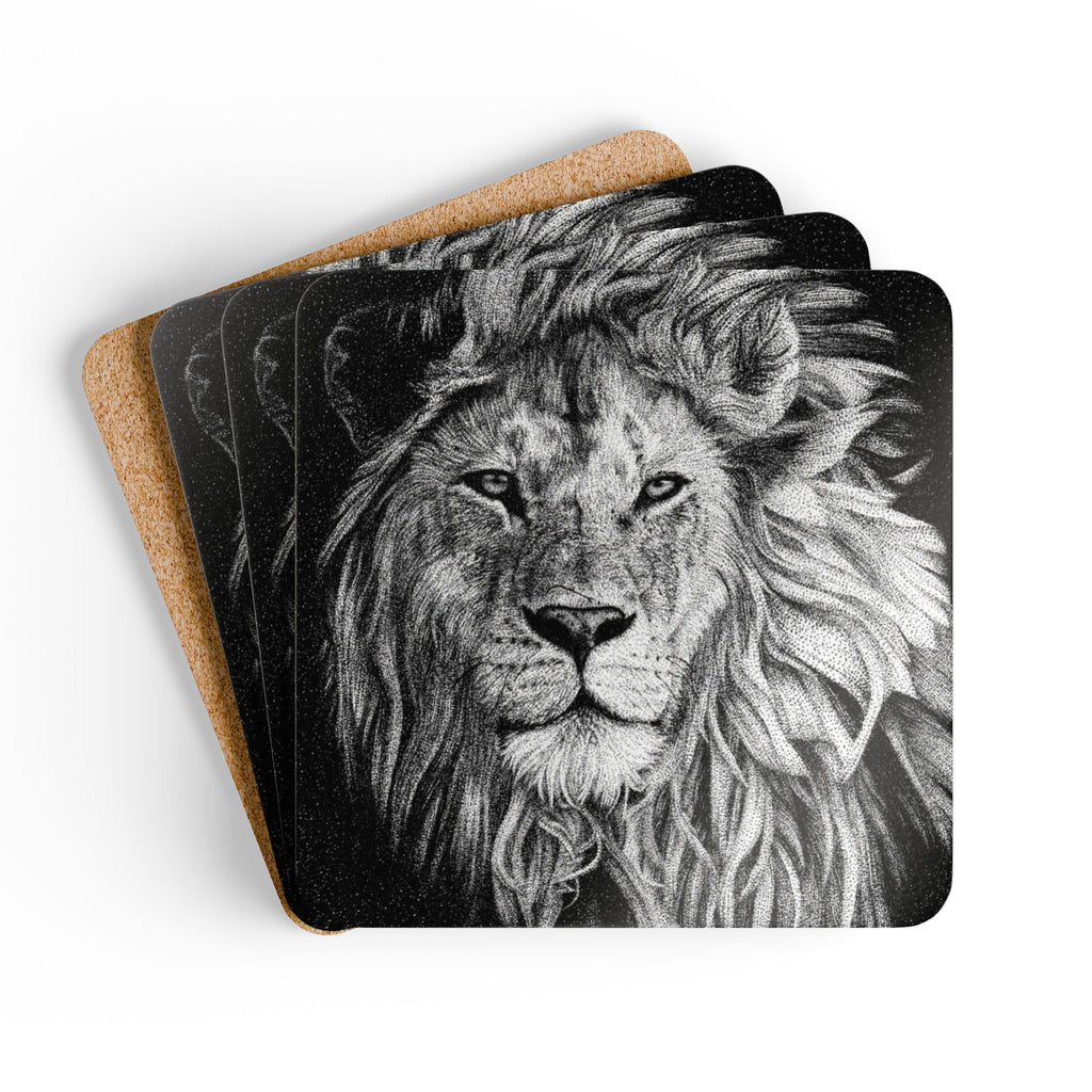 Lion Drawing Cork Coaster Set | Aslan Drawing by Cora Worthington