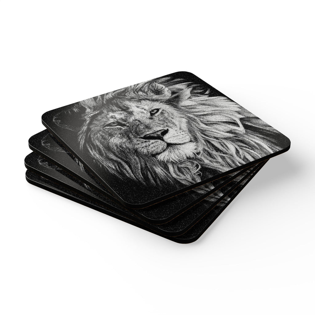 Lion Drawing Cork Coaster Set | Aslan Drawing by Cora Worthington