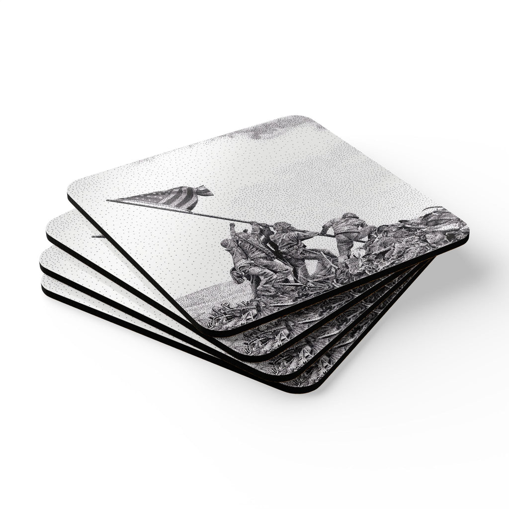 Iwo Jima Flag Raising Cork Coaster Set