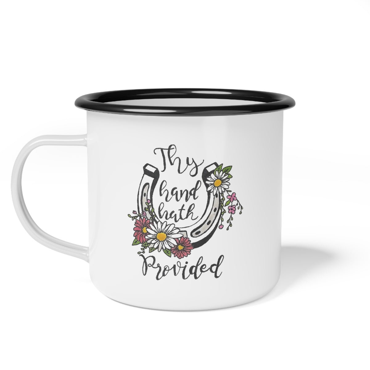Thy Hand Hath Provided horseshoe floral enamel camp cup | Christian faith mug