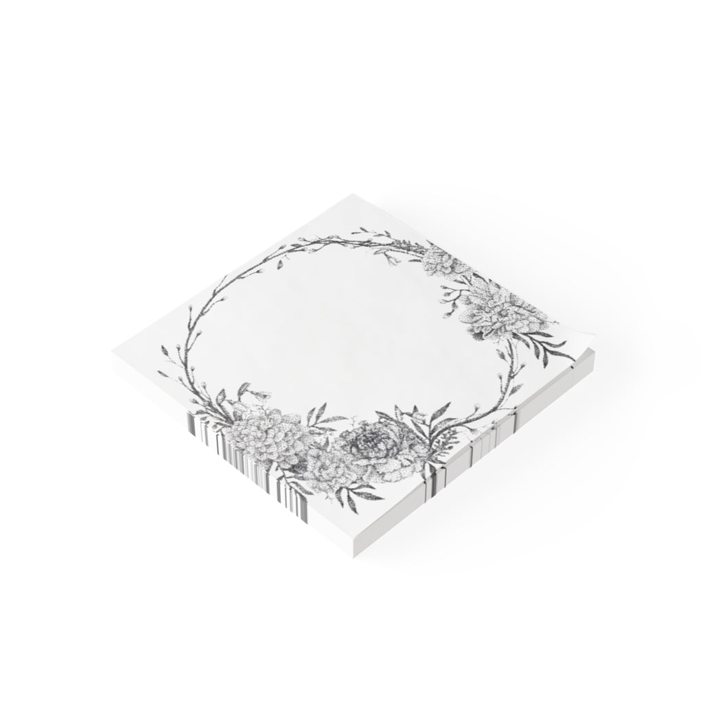 Floral Wreath Post-it Note Pads — Black & White Botanical Memo Pads