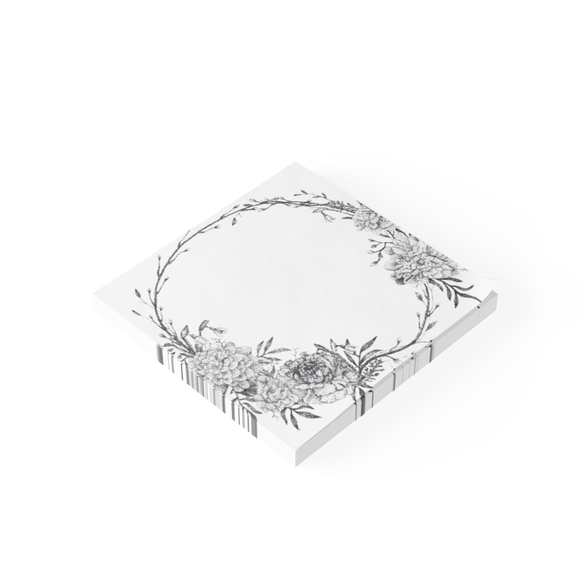 Floral Wreath Post-it Note Pads — Black & White Botanical Memo Pads