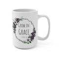 Grow in Grace 15oz Ceramic Mug — Floral Wreath Coffee Cup with Bible Verse (2 Peter 3:18)