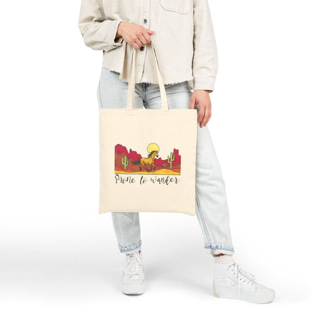 Prone to Wander Tote Bag | Cotton Canvas Bag, Eco-Friendly Shopper, Travel Gift, Boho Adventure Bag, Cactus Art, Come Thou Fount