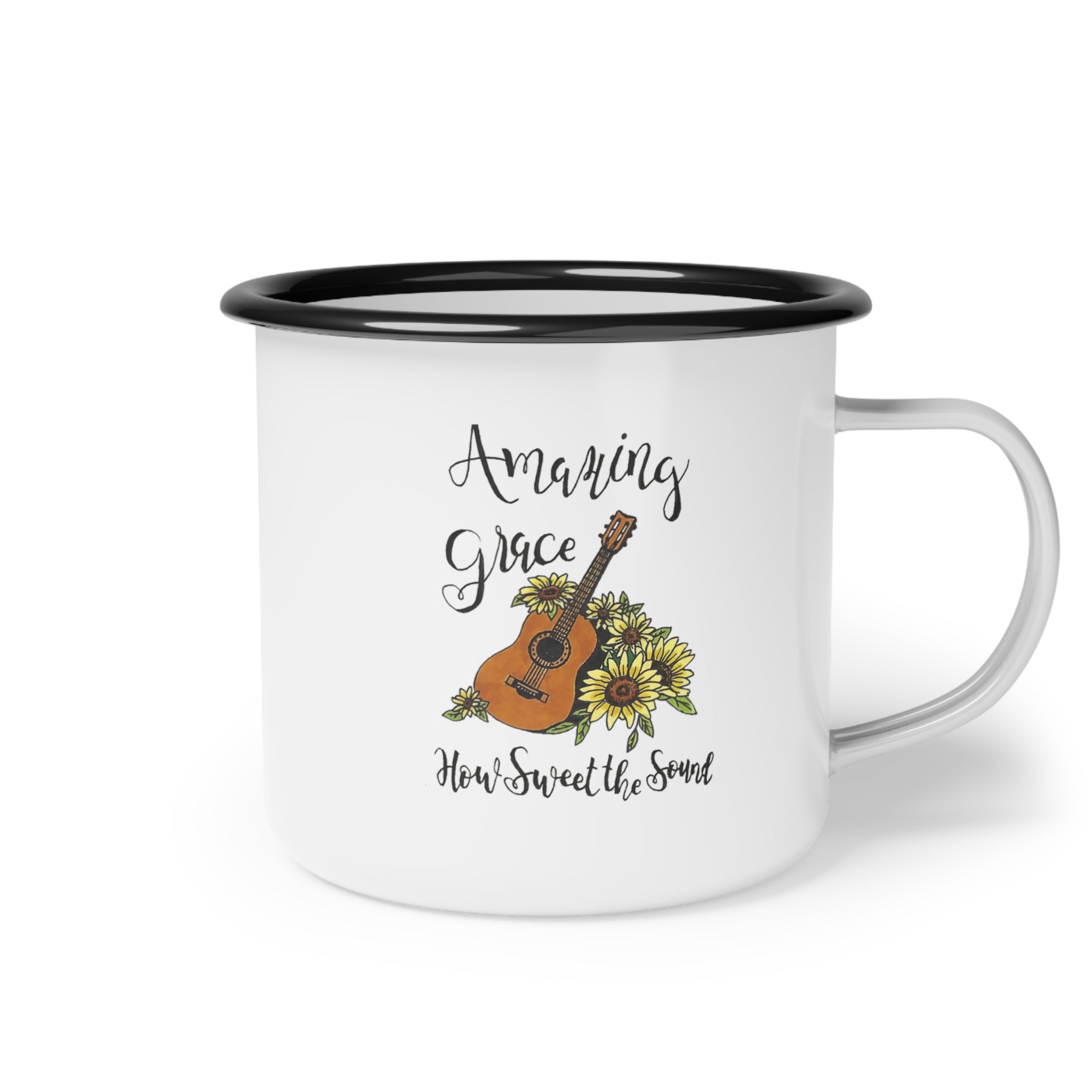 Amazing Grace Guitar with Sunflowers Enamel Camp Cup