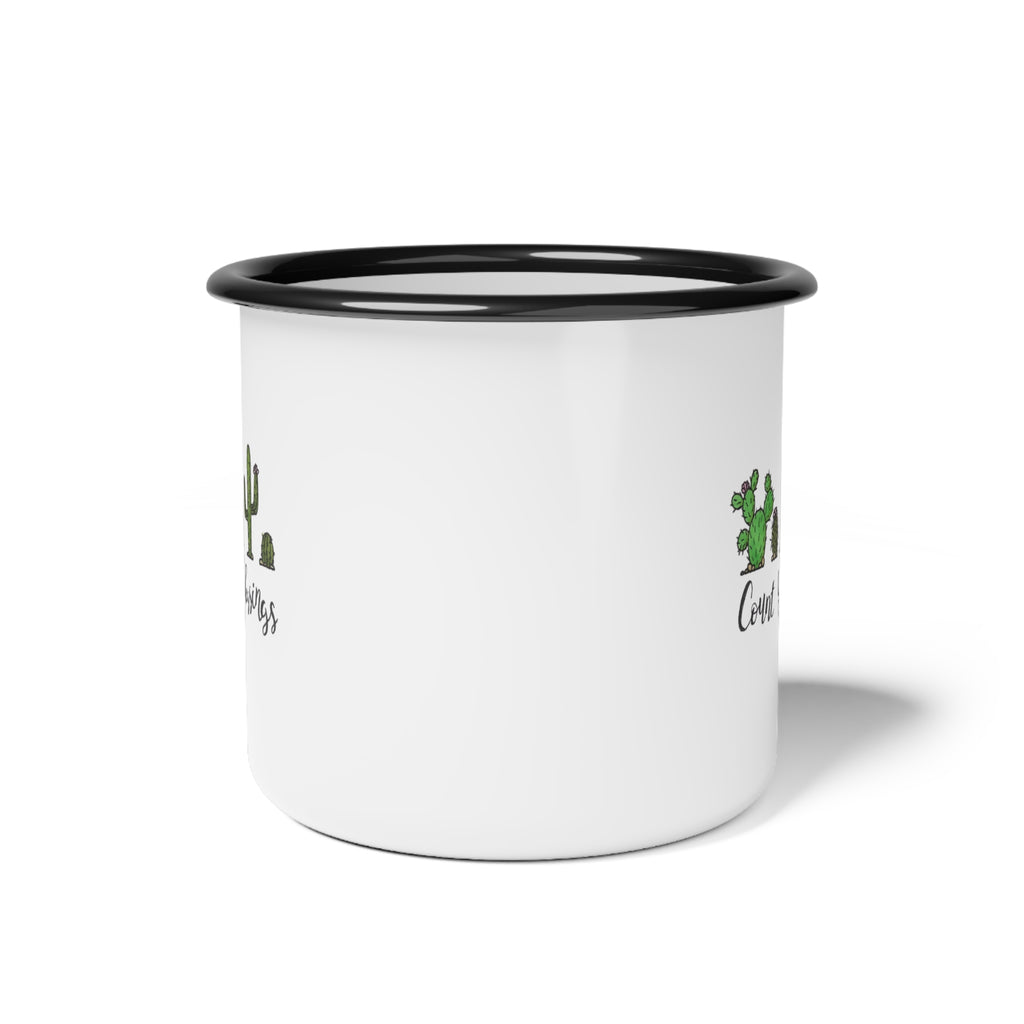Count Your Blessings Cactus Enamel Cup | Desert Succulent Camper Mug