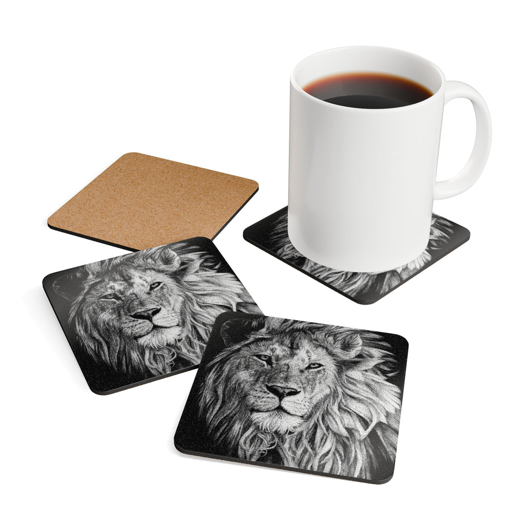 Lion Drawing Cork Coaster Set | Aslan Drawing by Cora Worthington