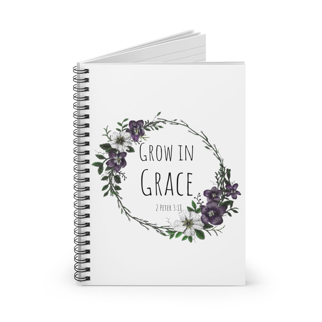 Grow in Grace Spiral Notebook — Floral Christian Journal (2 Peter 3:18)