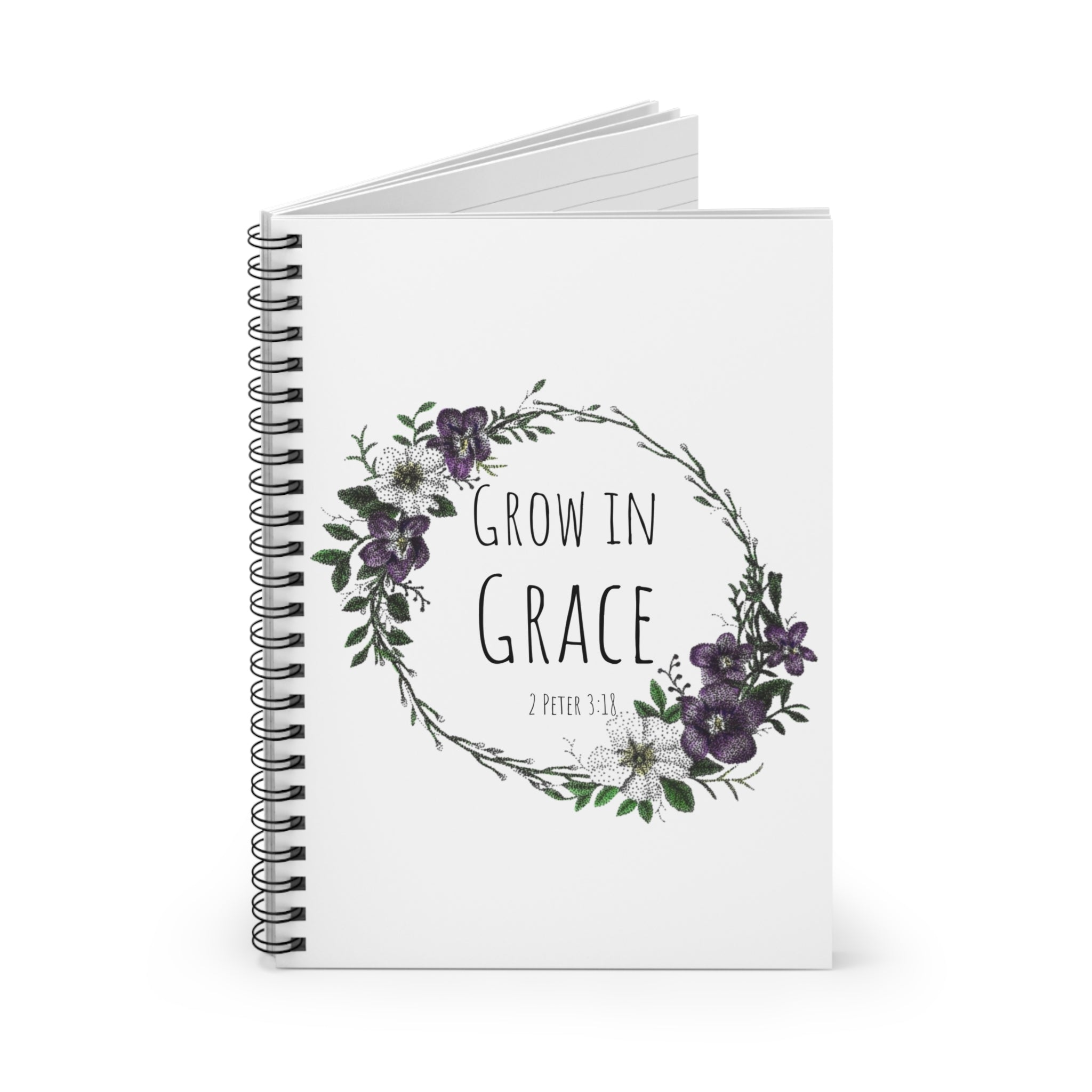 Grow in Grace Spiral Notebook — Floral Christian Journal (2 Peter 3:18)
