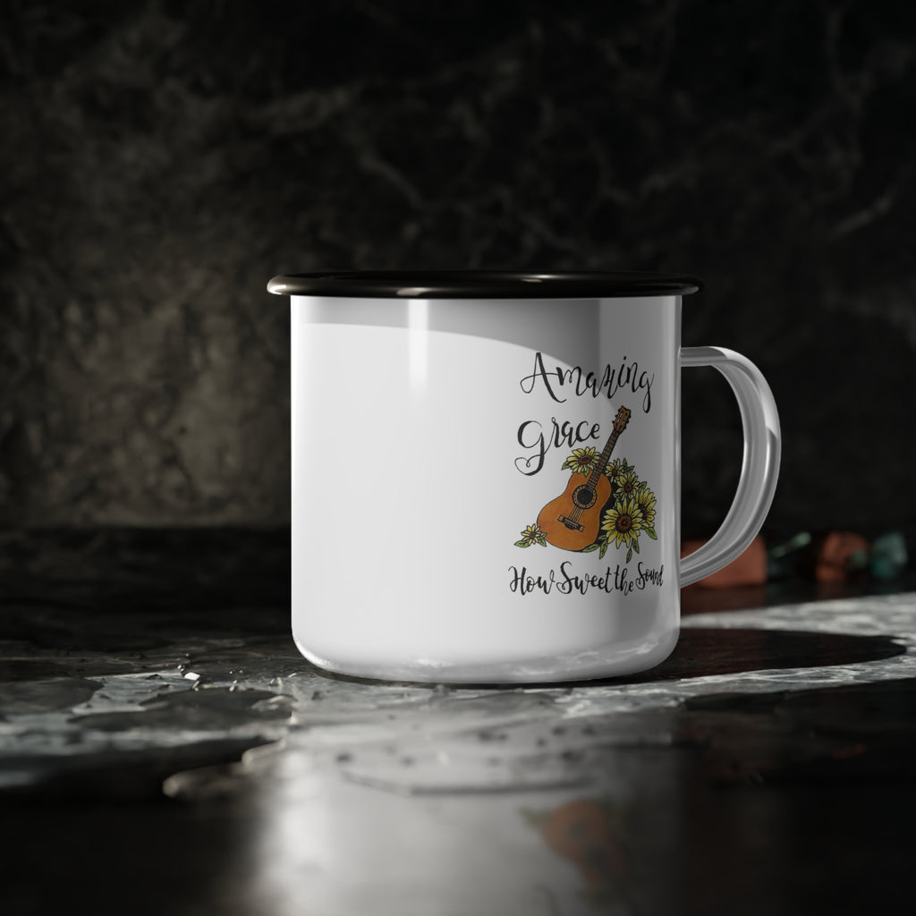 Amazing Grace Guitar with Sunflowers Enamel Camp Cup