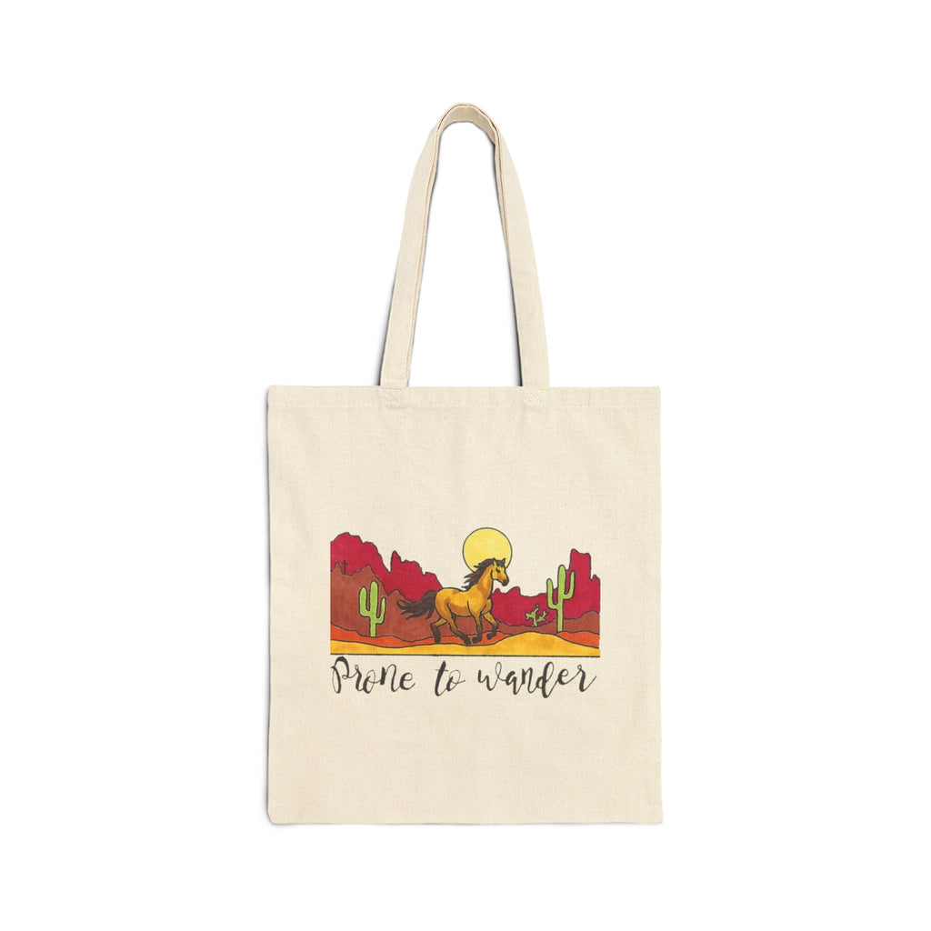Prone to Wander Tote Bag | Cotton Canvas Bag, Eco-Friendly Shopper, Travel Gift, Boho Adventure Bag, Cactus Art, Come Thou Fount