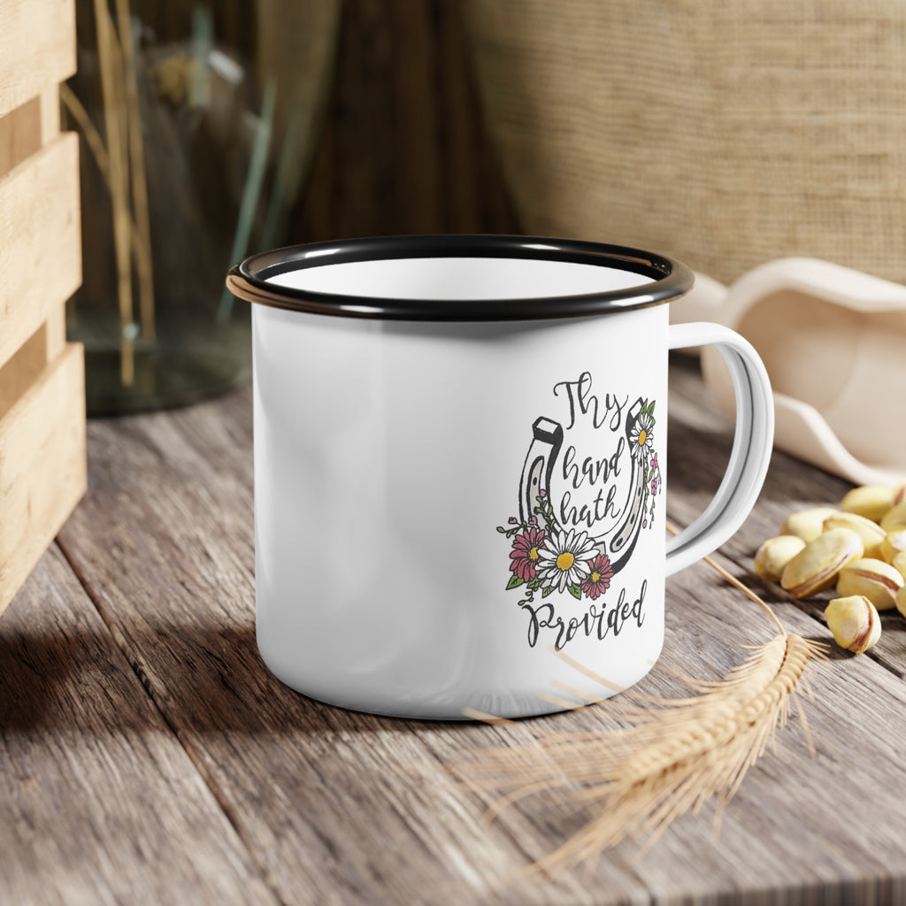 Thy Hand Hath Provided horseshoe floral enamel camp cup | Christian faith mug