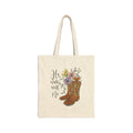 Floral Cowboy Boots Tote Bag, Reusable Shopping Bag, Eco-Friendly Canvas Tote, Gift for Western Lovers, He Walks with Me, Everyday Carry