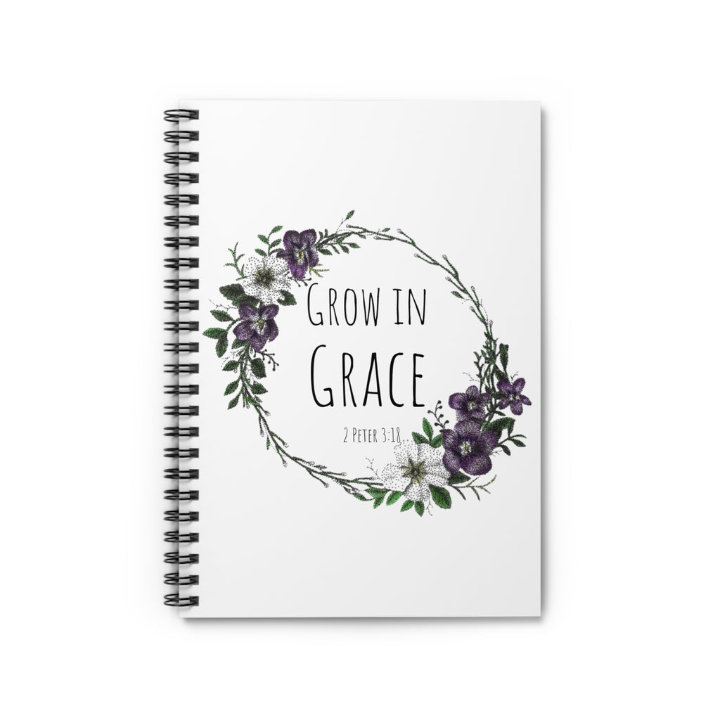 Grow in Grace Spiral Notebook — Floral Christian Journal (2 Peter 3:18)