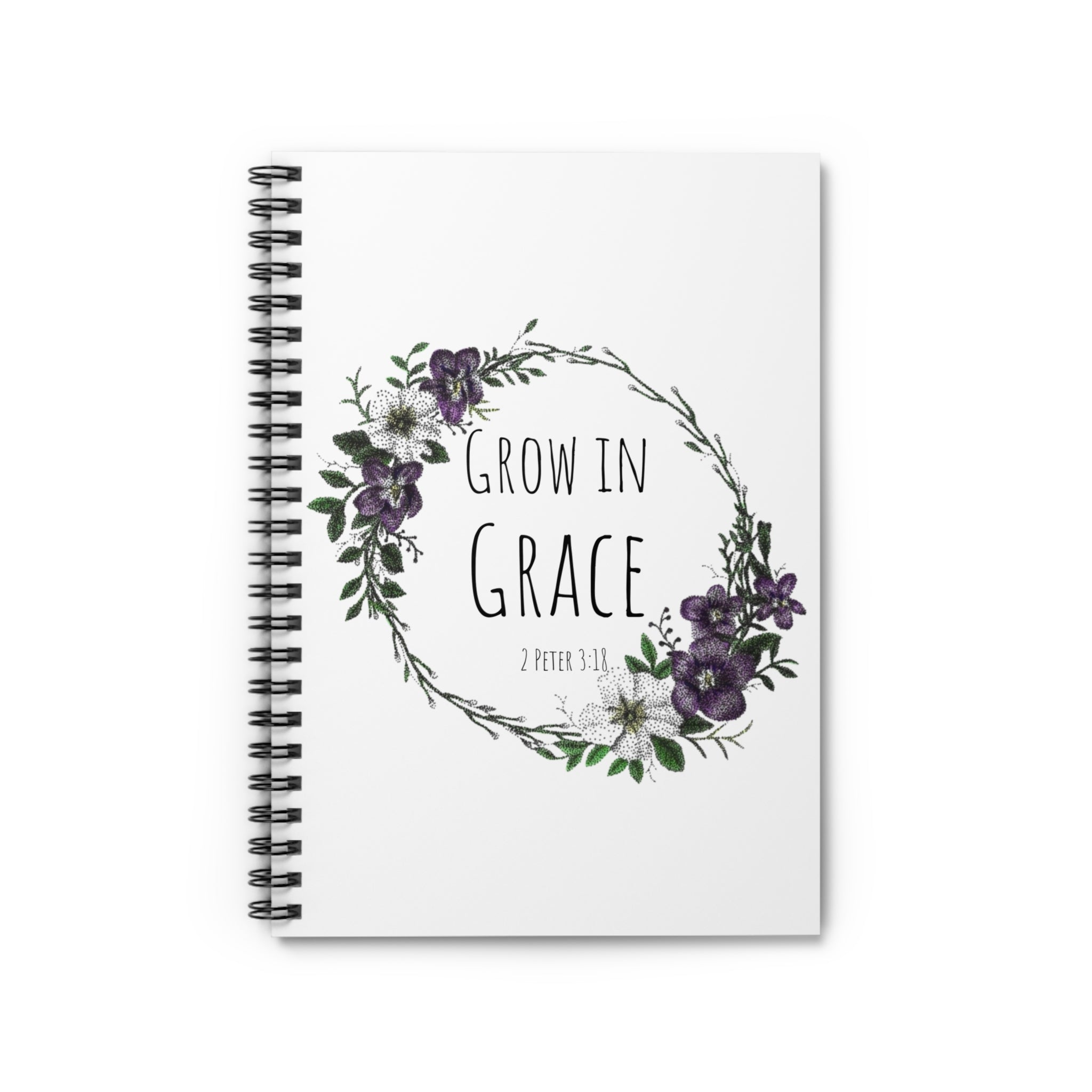 Grow in Grace Spiral Notebook — Floral Christian Journal (2 Peter 3:18)