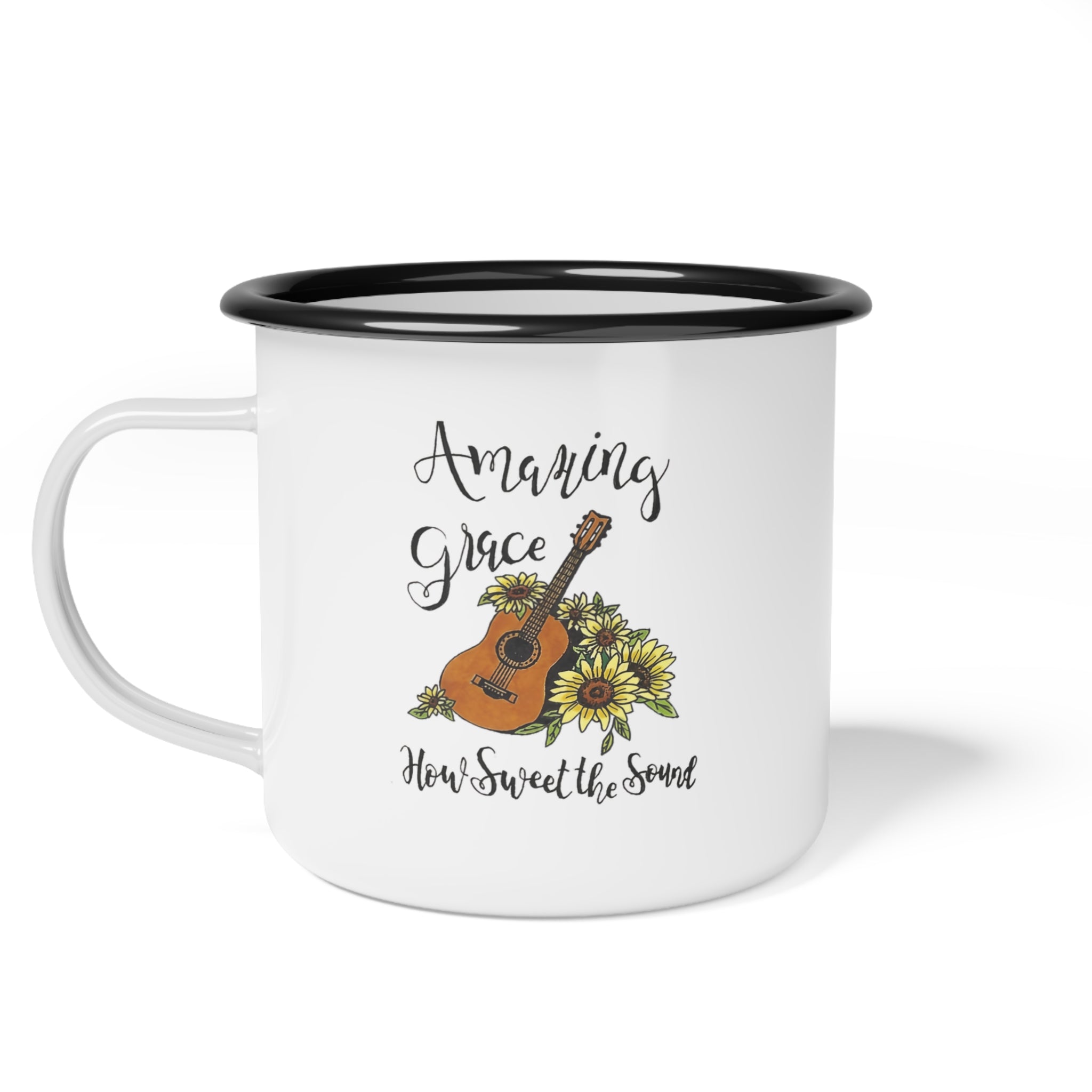 Amazing Grace Guitar with Sunflowers Enamel Camp Cup