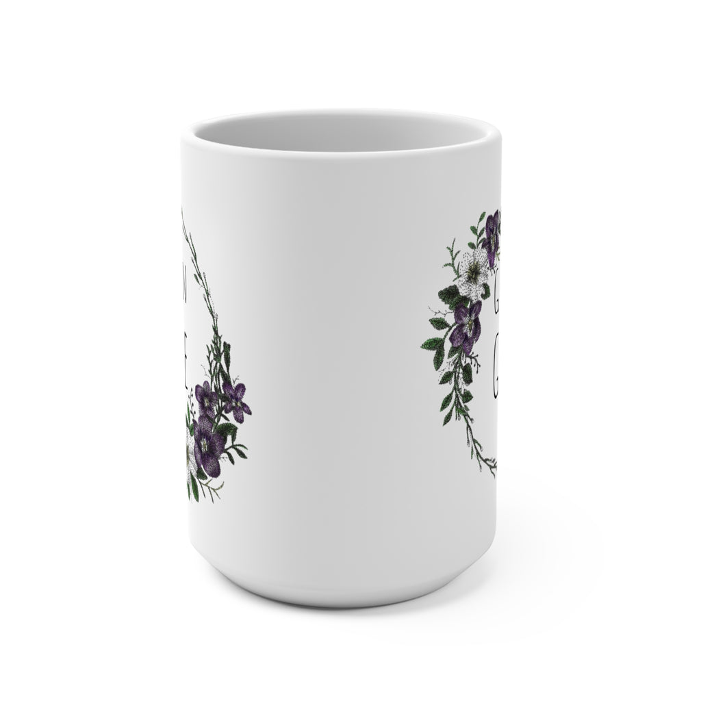 Grow in Grace 15oz Ceramic Mug — Floral Wreath Coffee Cup with Bible Verse (2 Peter 3:18)