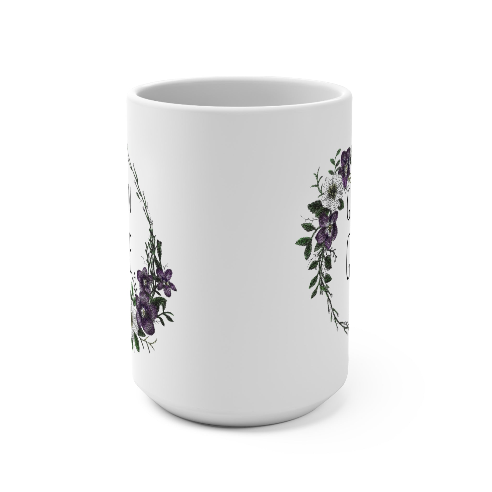 Grow in Grace 15oz Ceramic Mug — Floral Wreath Coffee Cup with Bible Verse (2 Peter 3:18)