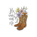 In the Garden Vinyl Sticker - He Walks With Me Floral Cowboy Boots Kiss-Cut Decal