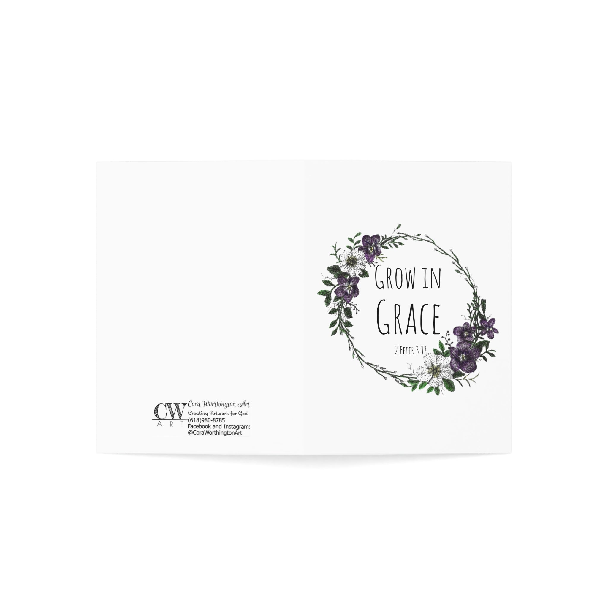 Grow in Grace Floral Greeting Card — Christian Encouragement Note Card (Pack of 1/10/30/50)