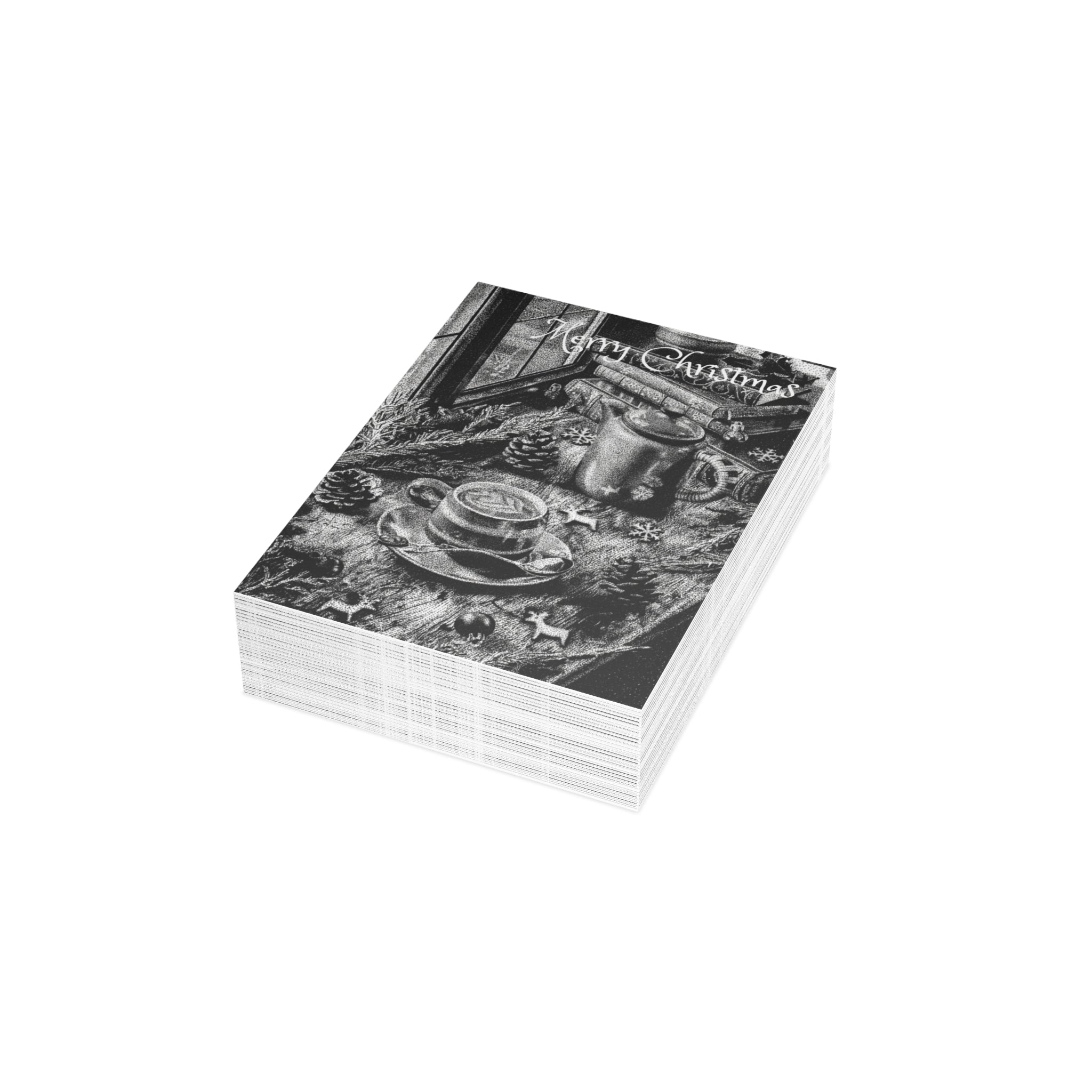 Christmas Coffee Scene Greeting Cards | Black and White