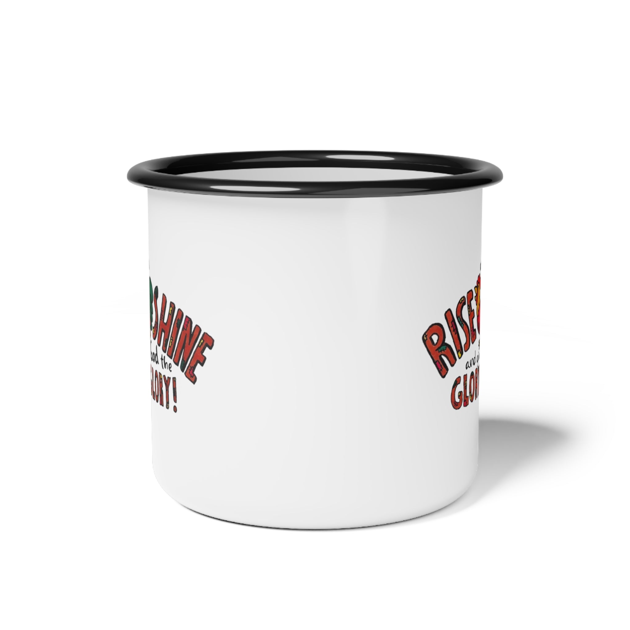 Rise and Shine Rooster enamel camp cup | Christian faith coffee mug