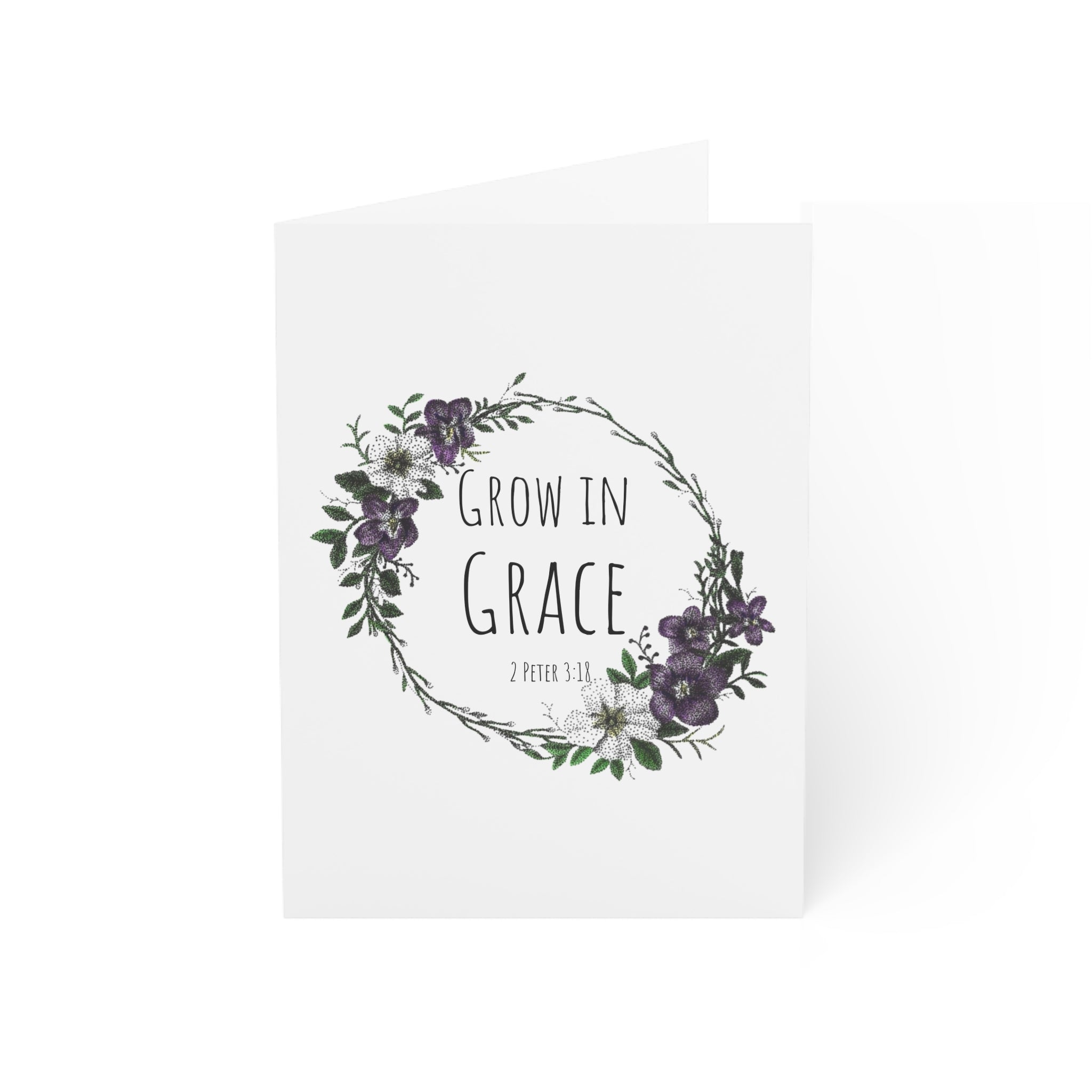 Grow in Grace Floral Greeting Card — Christian Encouragement Note Card (Pack of 1/10/30/50)