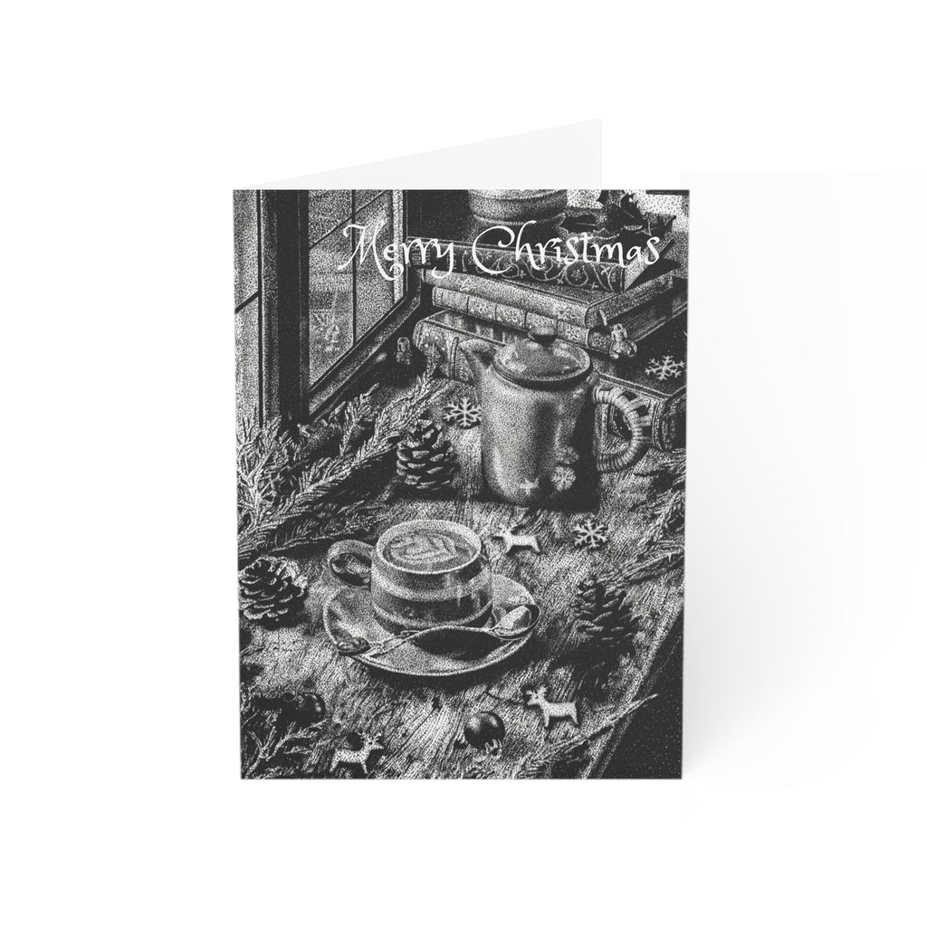 Christmas Coffee Scene Greeting Cards | Black and White