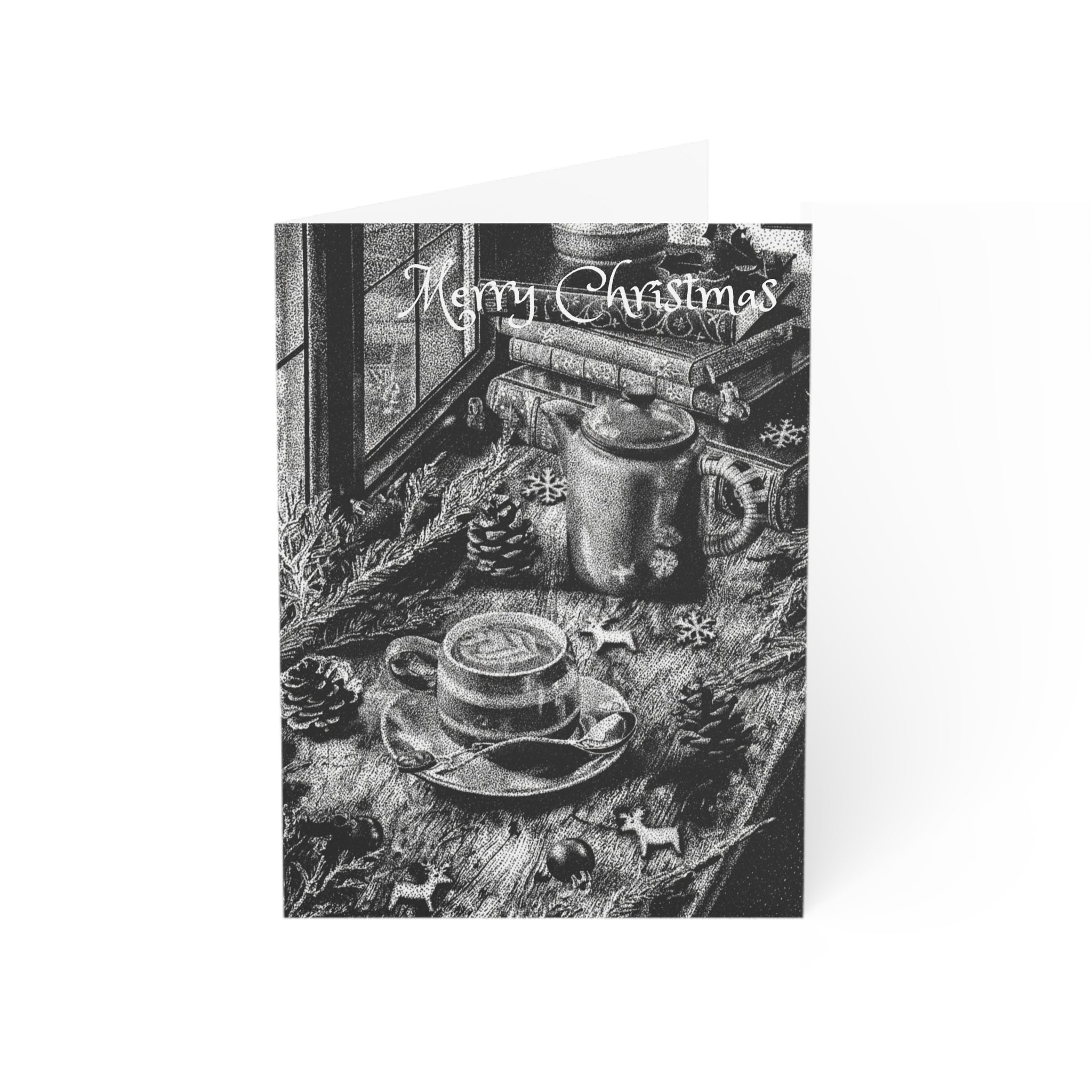 Christmas Coffee Scene Greeting Cards | Black and White