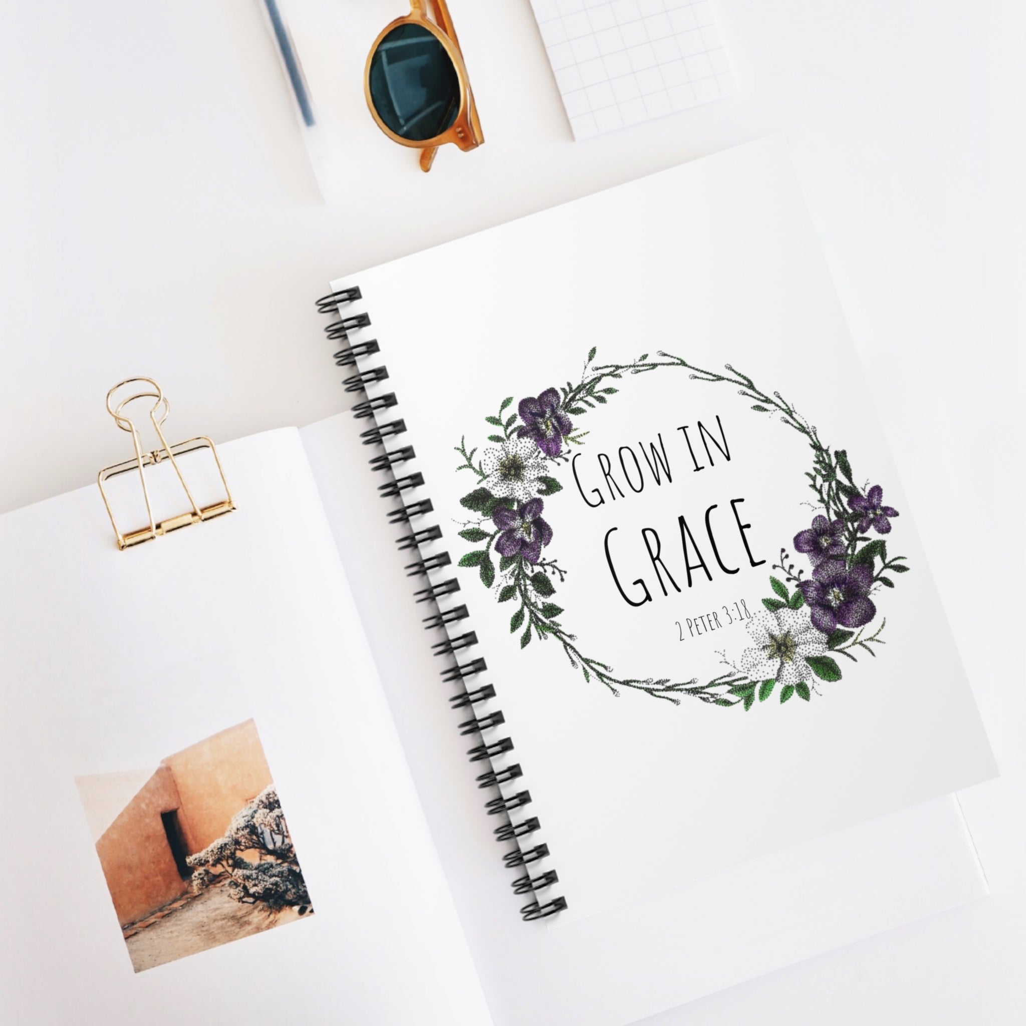 Grow in Grace Spiral Notebook — Floral Christian Journal (2 Peter 3:18)