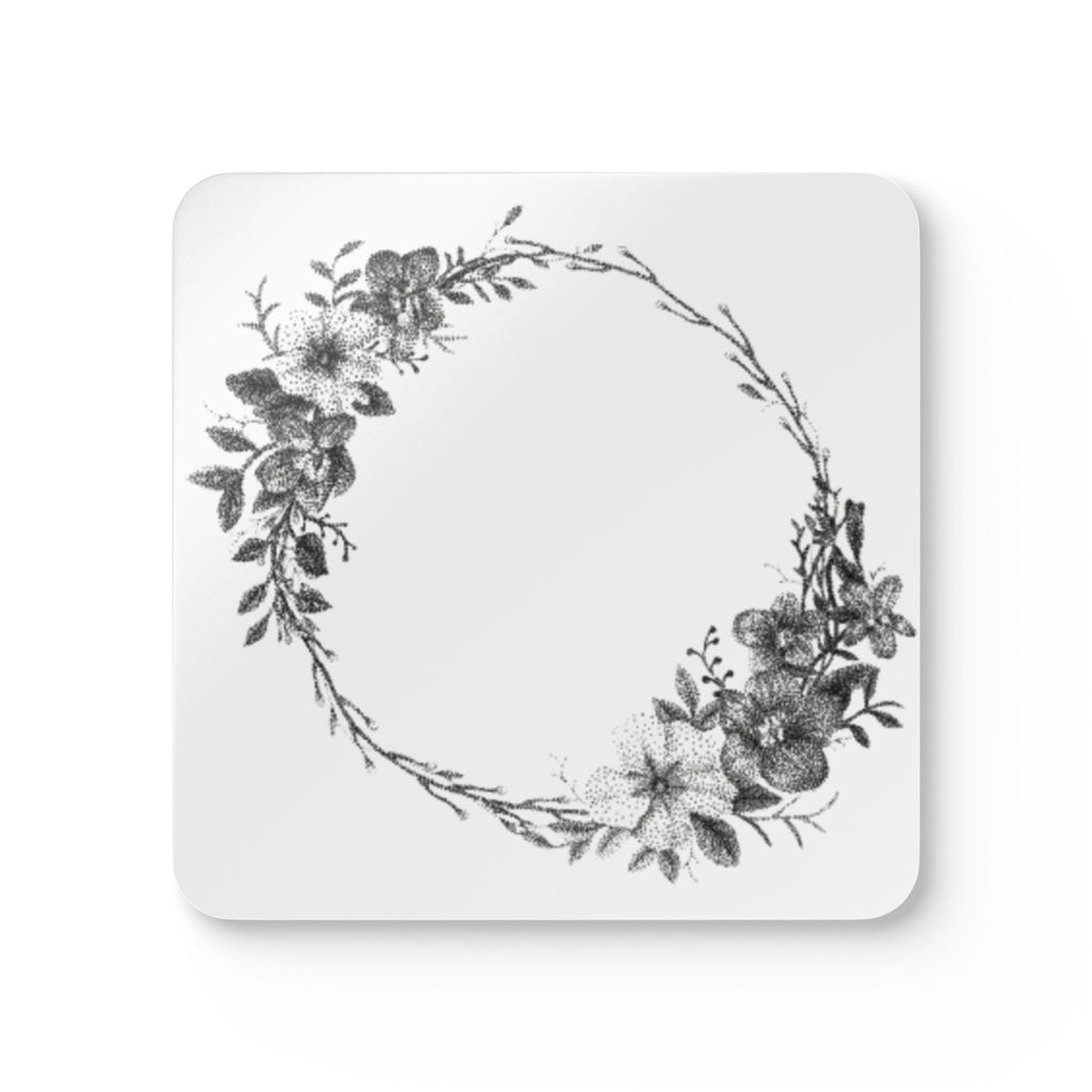 February Floral Wreath Cork Coaster Set (4-Pack)