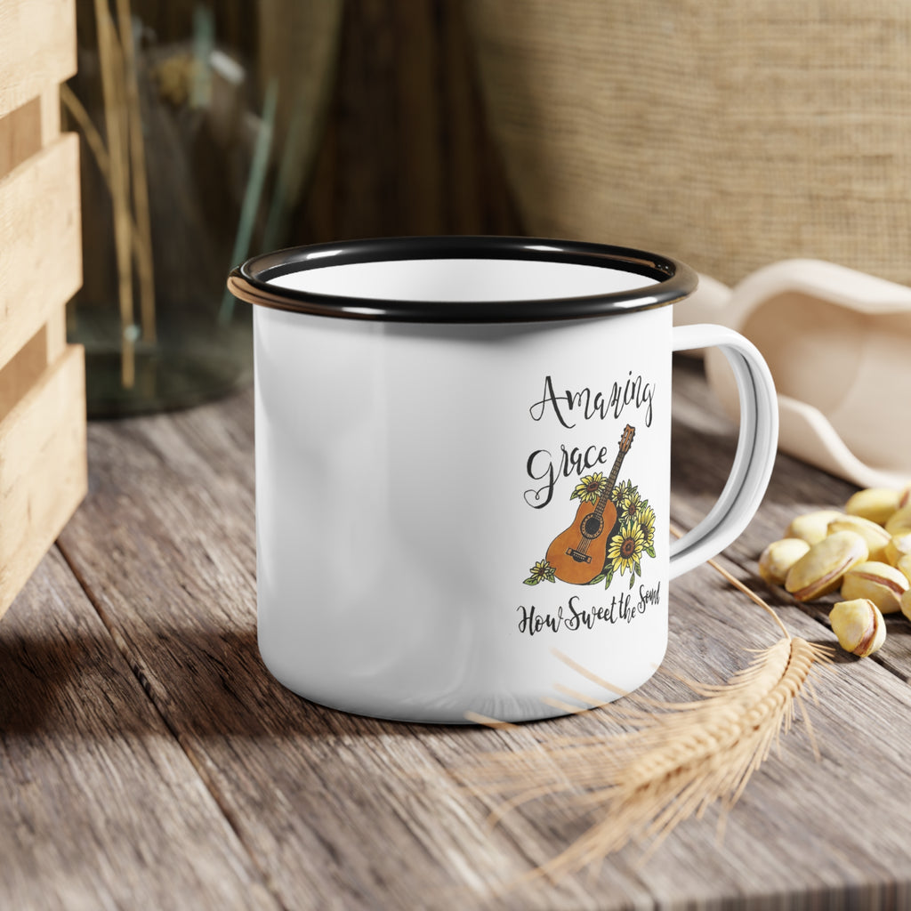 Amazing Grace Guitar with Sunflowers Enamel Camp Cup
