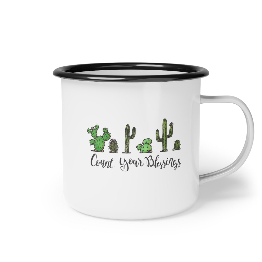 Count Your Blessings Cactus Enamel Cup | Desert Succulent Camper Mug