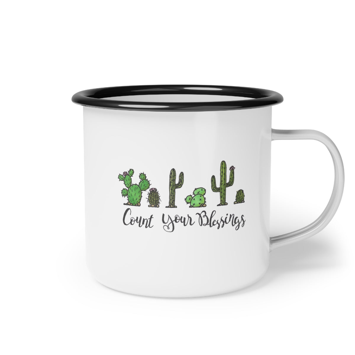 Count Your Blessings Cactus Enamel Cup | Desert Succulent Camper Mug
