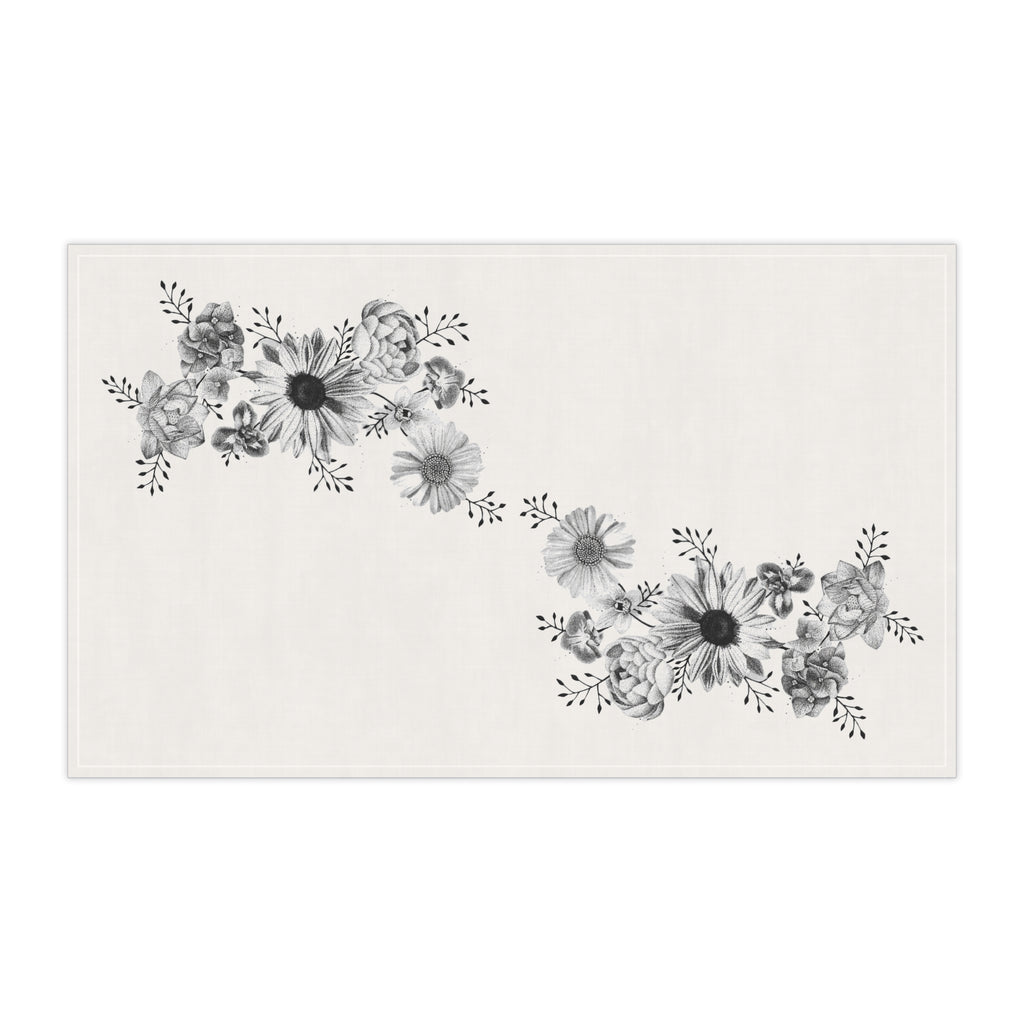 Floral Cascade Tea Towel — Black & White Botanical Kitchen Towel