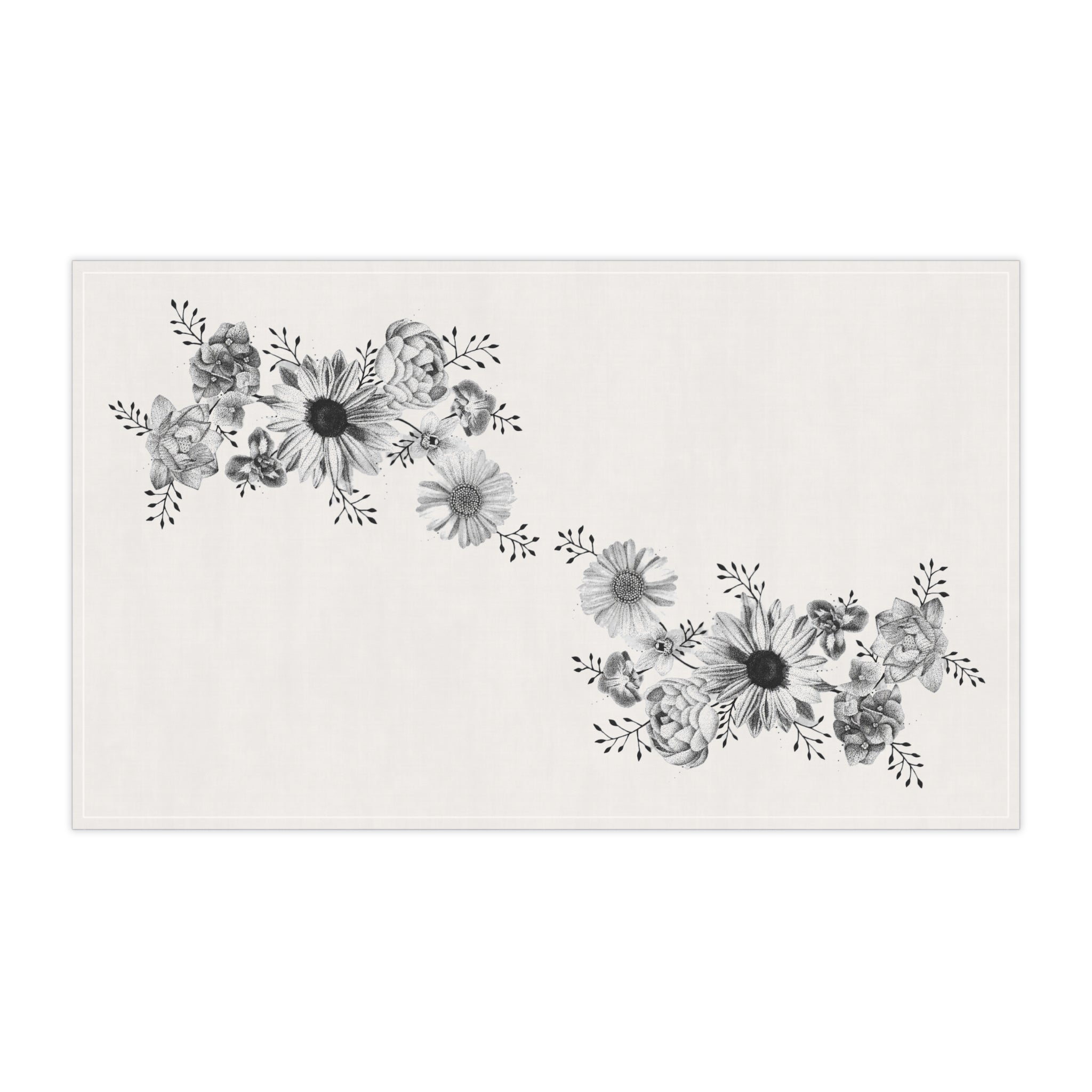 Floral Cascade Tea Towel — Black & White Botanical Kitchen Towel