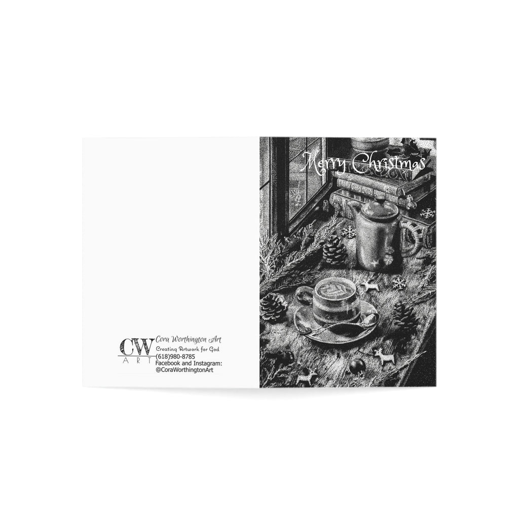 Christmas Coffee Scene Greeting Cards | Black and White