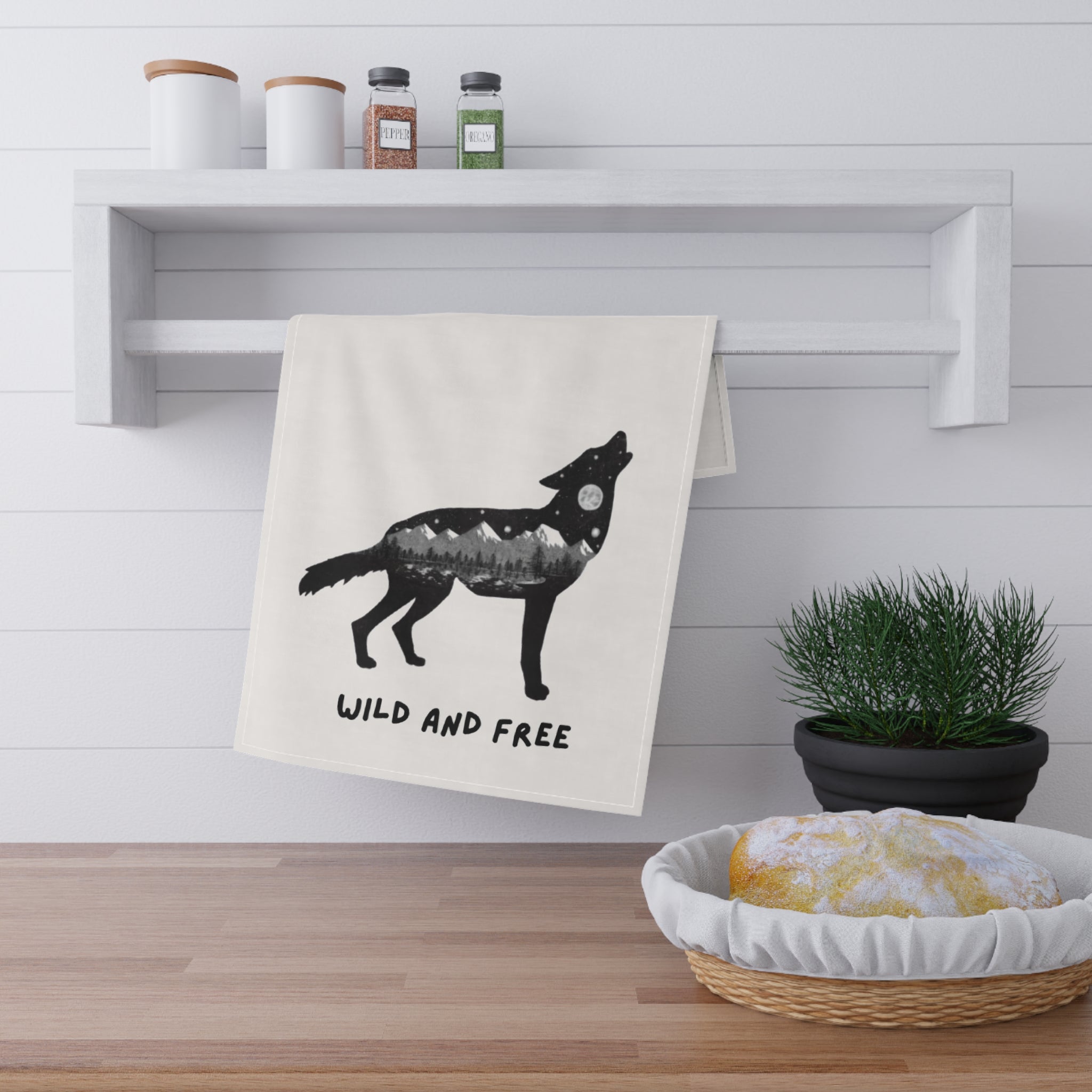 Wild & Free Wolf Silhouette Tea Towel