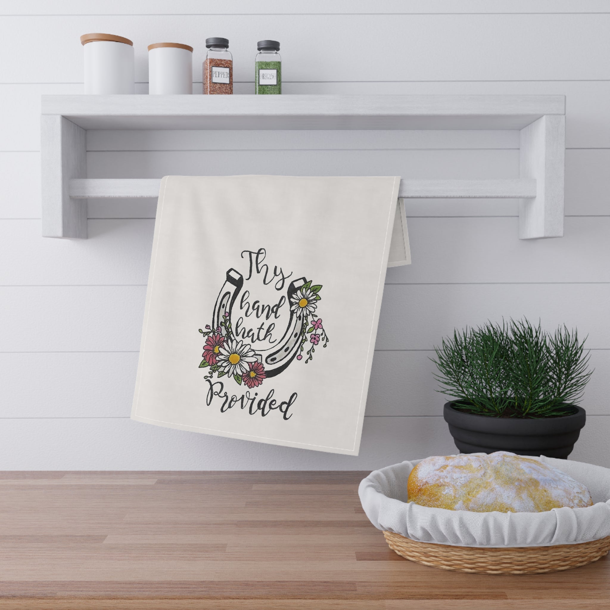 Thy Hand Hath Provided Floral Horseshoe Kitchen Towel | Great is thy Faithfulness