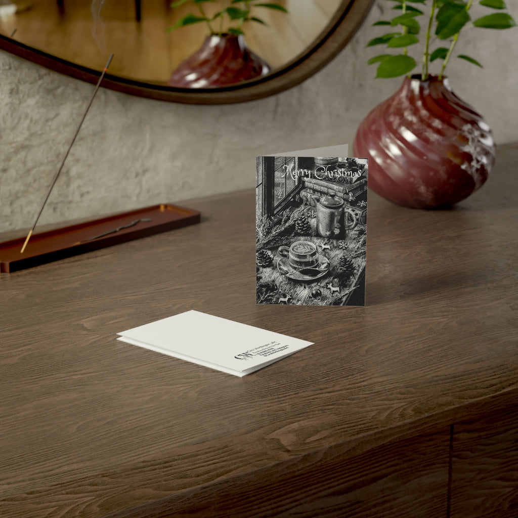 Christmas Coffee Scene Greeting Cards | Black and White
