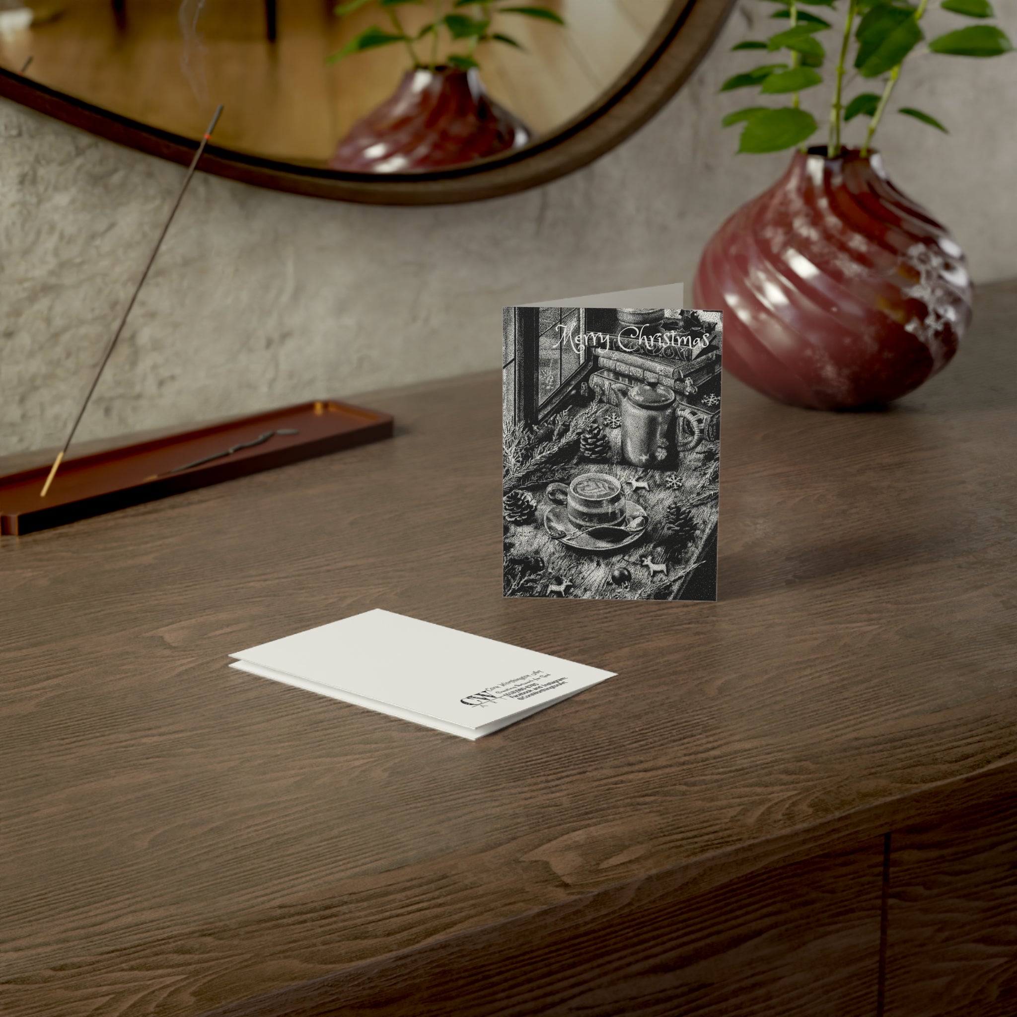Christmas Coffee Scene Greeting Cards | Black and White