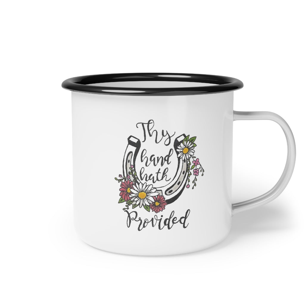 Thy Hand Hath Provided horseshoe floral enamel camp cup | Christian faith mug
