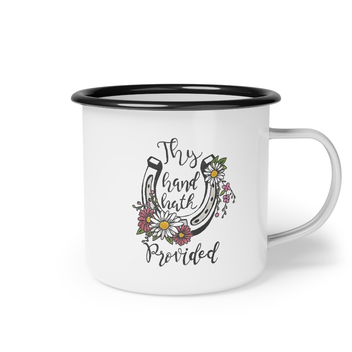 Thy Hand Hath Provided horseshoe floral enamel camp cup | Christian faith mug