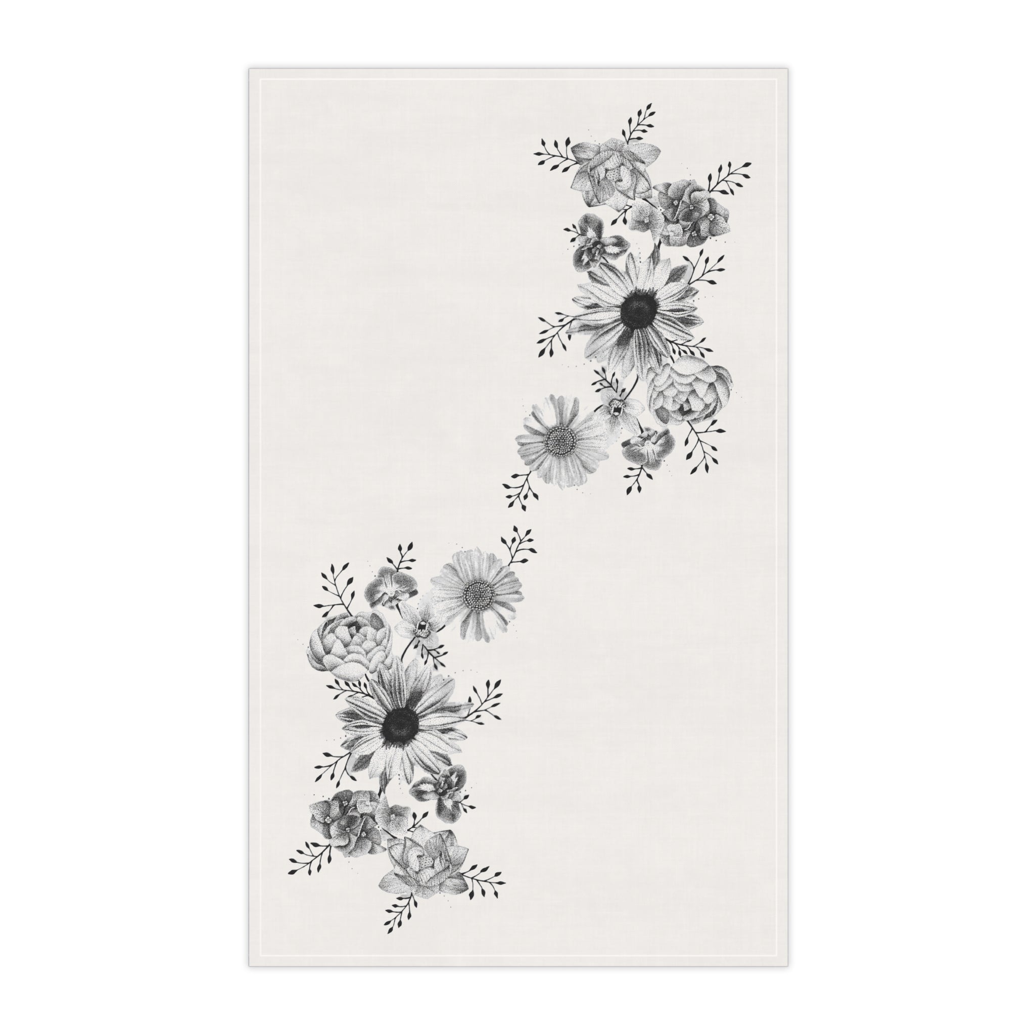 Floral Cascade Tea Towel — Black & White Botanical Kitchen Towel